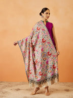 Pashmoda Women Shaheen Fine Wool Fabric Pashmina Kalamkari Embroidered Shawl, Stole and Wrap, Sustainable and Natural Fabric, Heritage Kashmiri Pashmina(Size 40x80)