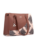 ZOUK Office Essential Bag | Jute | Vegan Leather Handcrafted Tote Bag With Double Handle Shoulder Strap | Mughal Motif