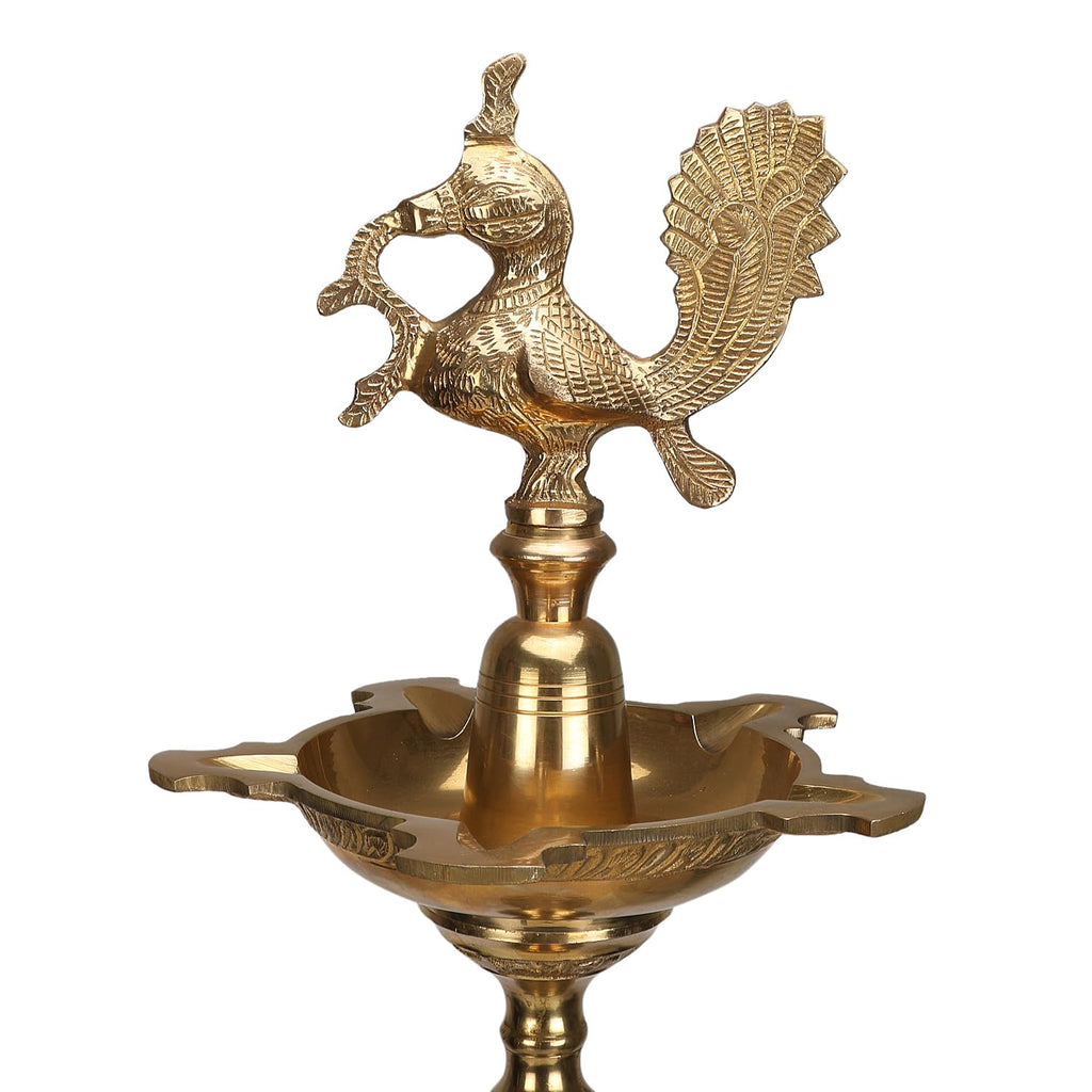 Artvarko Big Brass Diya Peacock Inauguration Traditional Multiwick Oil Diya Kuthuvilakku Lamp for Puja Gifts & Home Decor Height 36 Inch.