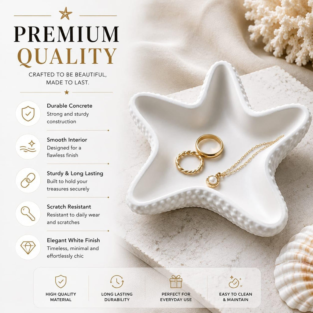 SANGU BRAND Starfish Trinket Tray for Jewellery, Decorative Catchall Dish, Ring Holder, Vanity Organizer, Makeup Display, Bathroom Counter & Home Décor, White | Pack of 1