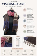 Premium Viscose Scarf for Women & Men | Soft Lightweight Fashion Stole | Breathable Wrap with Tassel Fringe | Large 28 x 72 Inch Shawl for Casual, Travel & Winter | Multicolour