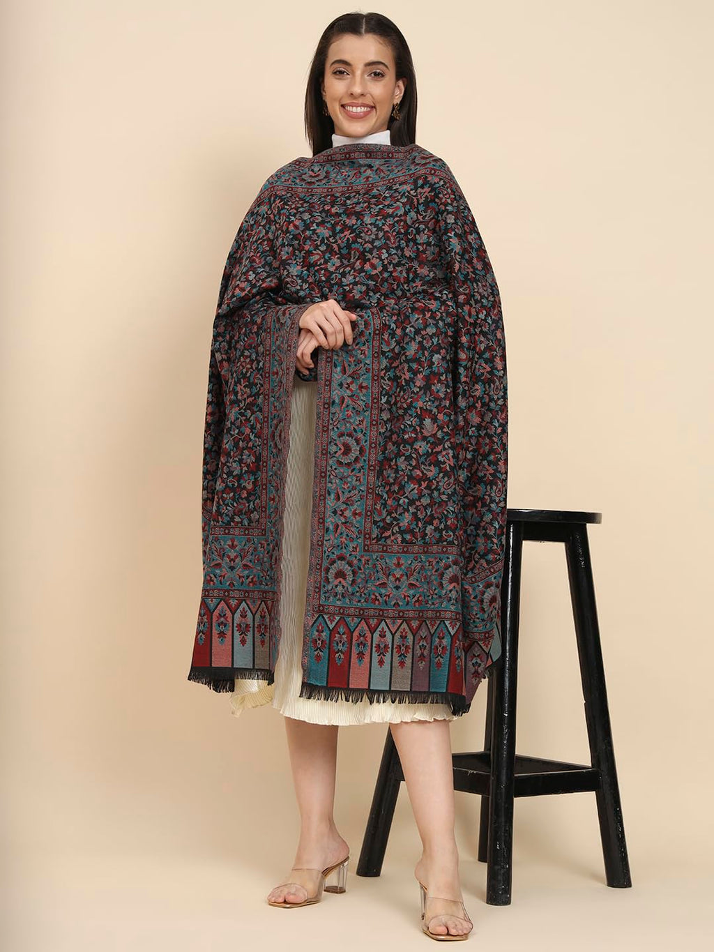 Pashmoda Women Dastaan Woven Design Jamawar Shawl (Size 101X203 CM)