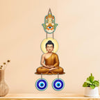 Artvibes Meditating Buddha Wall Hanging with Hamsa Hand and Evil Eye Protection Charm | Spiritual Home Decor for Meditation and Mindfulness | Decorative Hanging for Living Room | Yoga Space (WH_8599N)