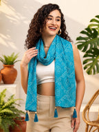 KE KANHA EXPORTS Cotton Scarf with Tassels|Bandhani Print Scarf for Women Stylish|Stole for Women|Breathable Boho Beach Summer Wrap|Multicolor Scarf|Easily Fits 180 * 50 CM