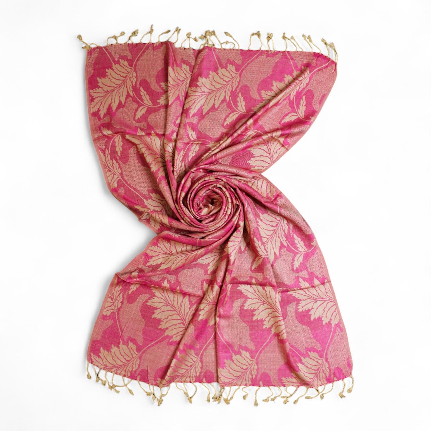 STOLE STUDIO Embellished Leaf Luxurious Viscose Stole Scarf (Beige/Rani)