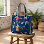 THREADORA LIVING Handmade Quilted Small Tote Bag With Zipper – 100% Cotton Floral Print Lunch Bag| Reusable Eco-Friendly Tote for Office, Travel, Shopping, Picnic & Gifting Handbag