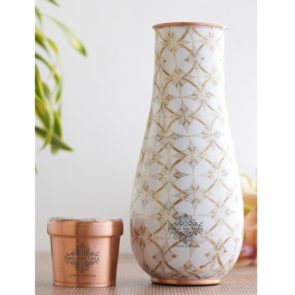 INDIAN ART VILLA Copper Gold Block Print Bedroom Bottle – Designer Drinkware, Stylish Copper Water Bottle for Home Use, Volume- 1500 ML