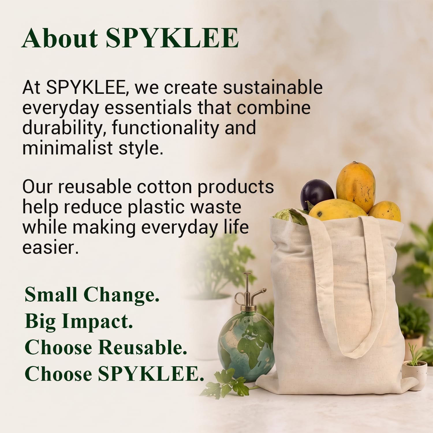 SPYKLEE Cotton Canvas Tote Bag | Durable Reusable Eco-Friendly Shopping Bag with Long Handles | Washable Multipurpose Grocery, Lunch, Office, College, Travel & Everyday Carry Bag (10Pcs, 12x14 Inch)