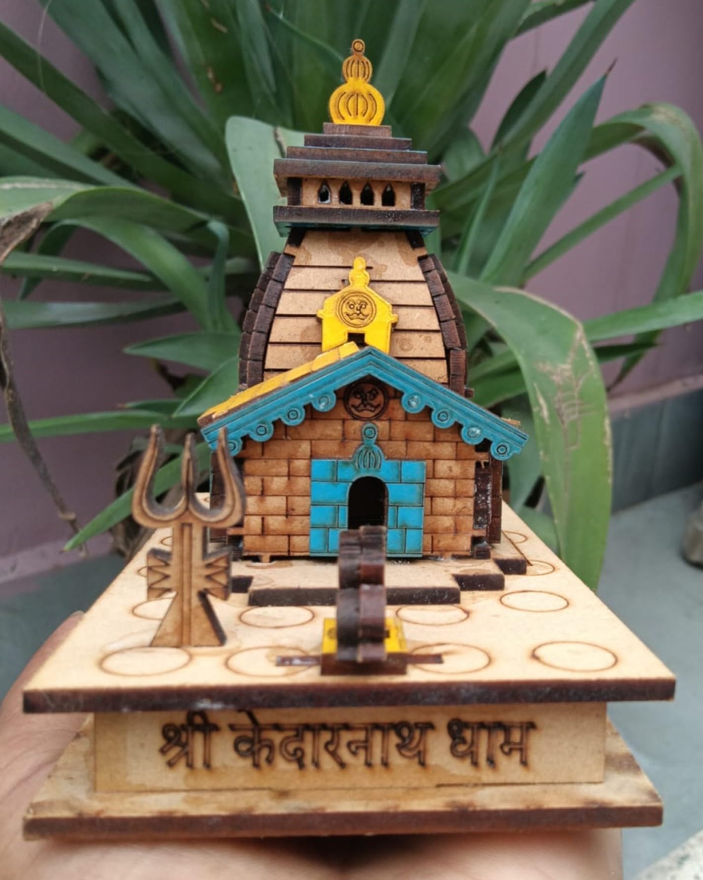 ANI DIVINE Shri Kedarnath Dham Colored Temple Mandir Small with Nandi, Trishul Attached 3D Handmade Temple Home,Temple, cardashboard,Gift