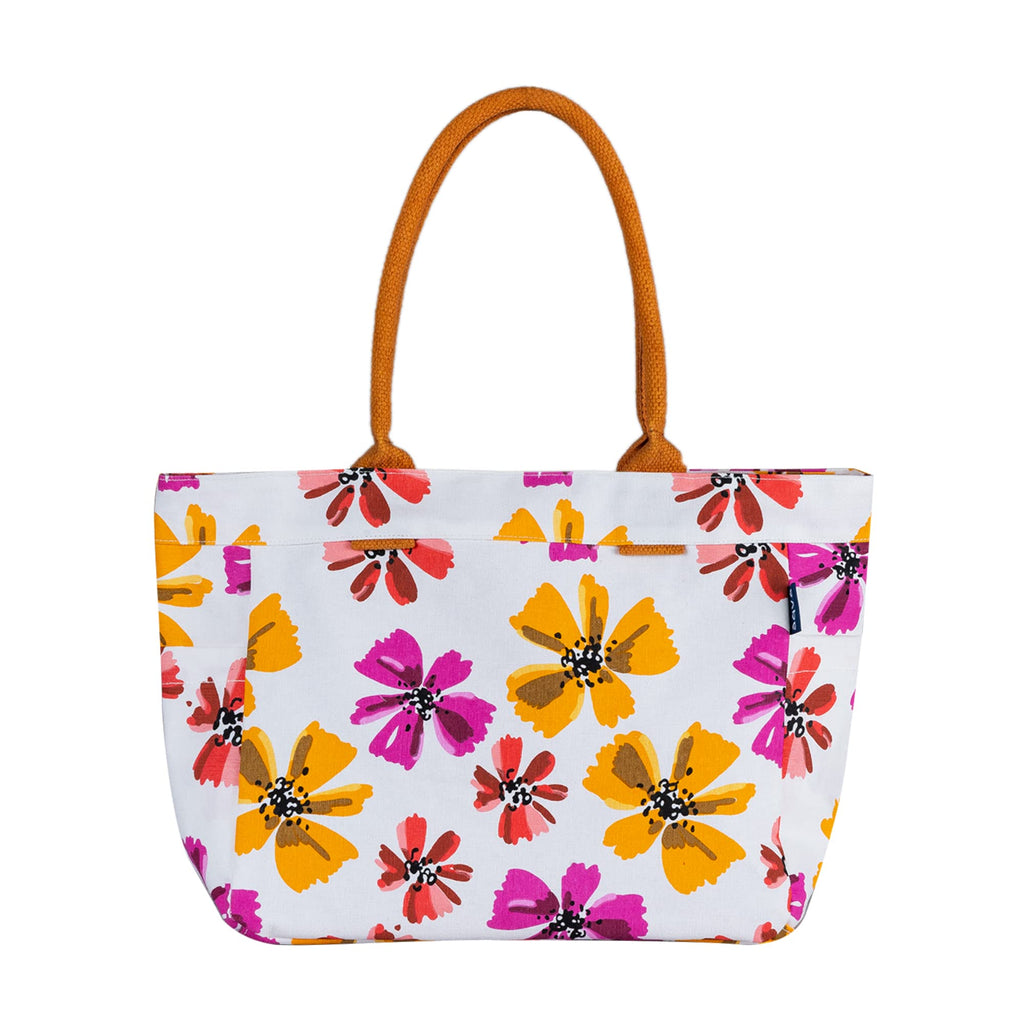 AQVA Cotton Canvas Tote Bag for Women with Side Pockets| Trendy Stylish Multipurpose Handbag with Zipper | Shoulder Bag for Shopping, Travel and Work | Vicenza