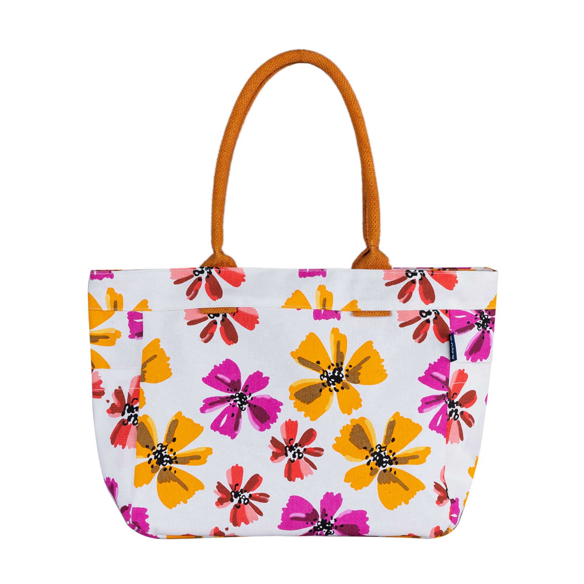 AQVA Cotton Canvas Tote Bag for Women with Side Pockets| Trendy Stylish Multipurpose Handbag with Zipper | Shoulder Bag for Shopping, Travel and Work | Vicenza