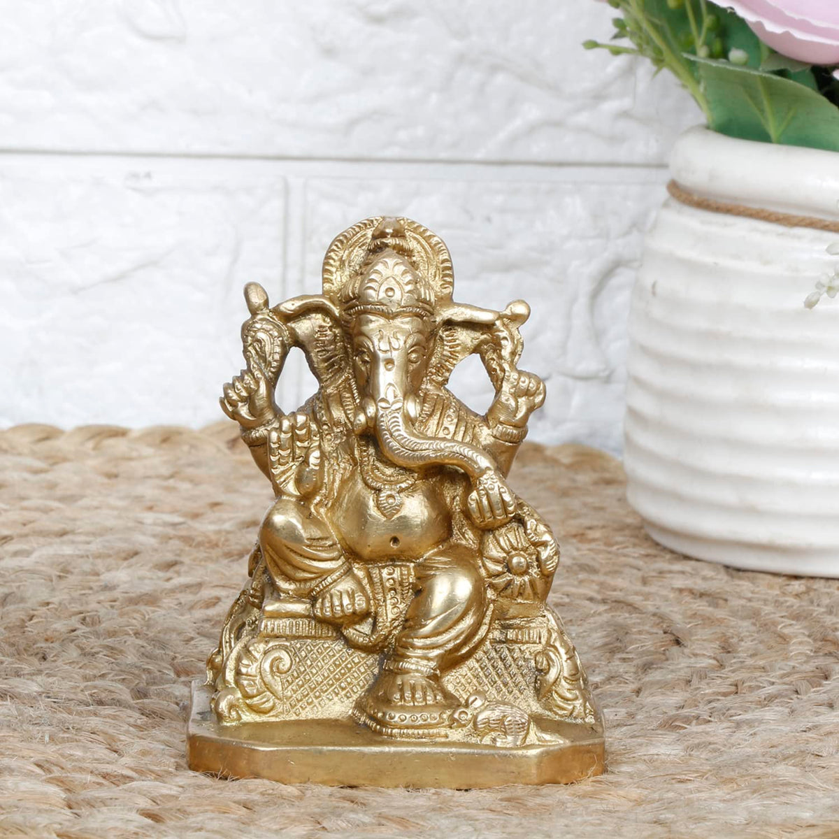 SVARUP Brass Ganesh Bhagwan Idol Ganesha Statue Ganpati Murti for Home Entrance Decor Diwali Gift Height 4 Inch