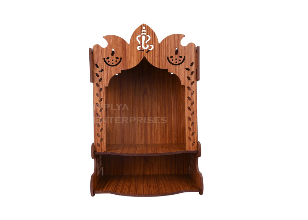 Beautiful Wooden Pooja Stand | Pooja Mandir | Temple for Home & Office | Wall Mounted | Size (L-10.50, W-8.25, H-14.25 Inch) | Light Color