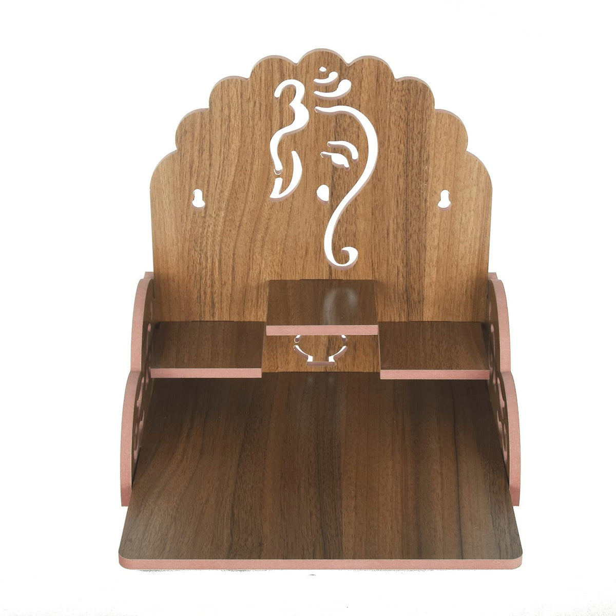 Om Shree Fully Handmade Beautiful Wooden Home and Office Temple/Pooja Mandir(28 x 28 x 26 cm) (Brown 2)