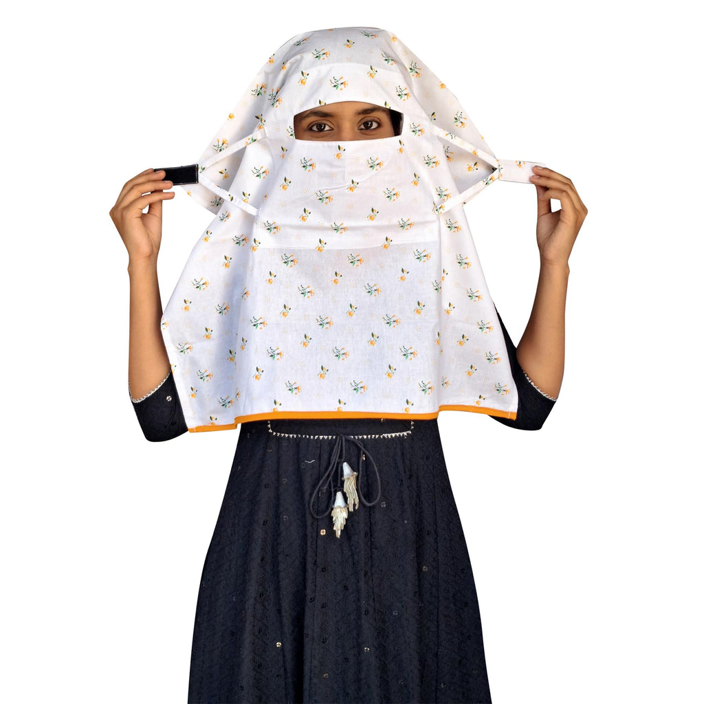 Switchon Pure Cotton Innovative scarf Hijab for Women with closer 3 inch Hook and Loop Tape for size adjustment for 12 yrs and above (White_Multi)