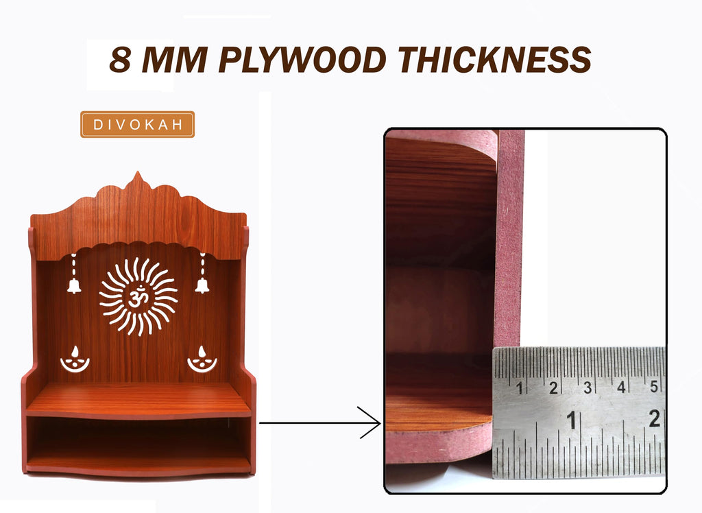 DIVOKAH® Beautiful MDF Wooden Temple/Pooja Mandir for Home and Office/Wall Mounted Temple/Puja Stand (8 MM Plywood Thickness) (WDN OMBELL)