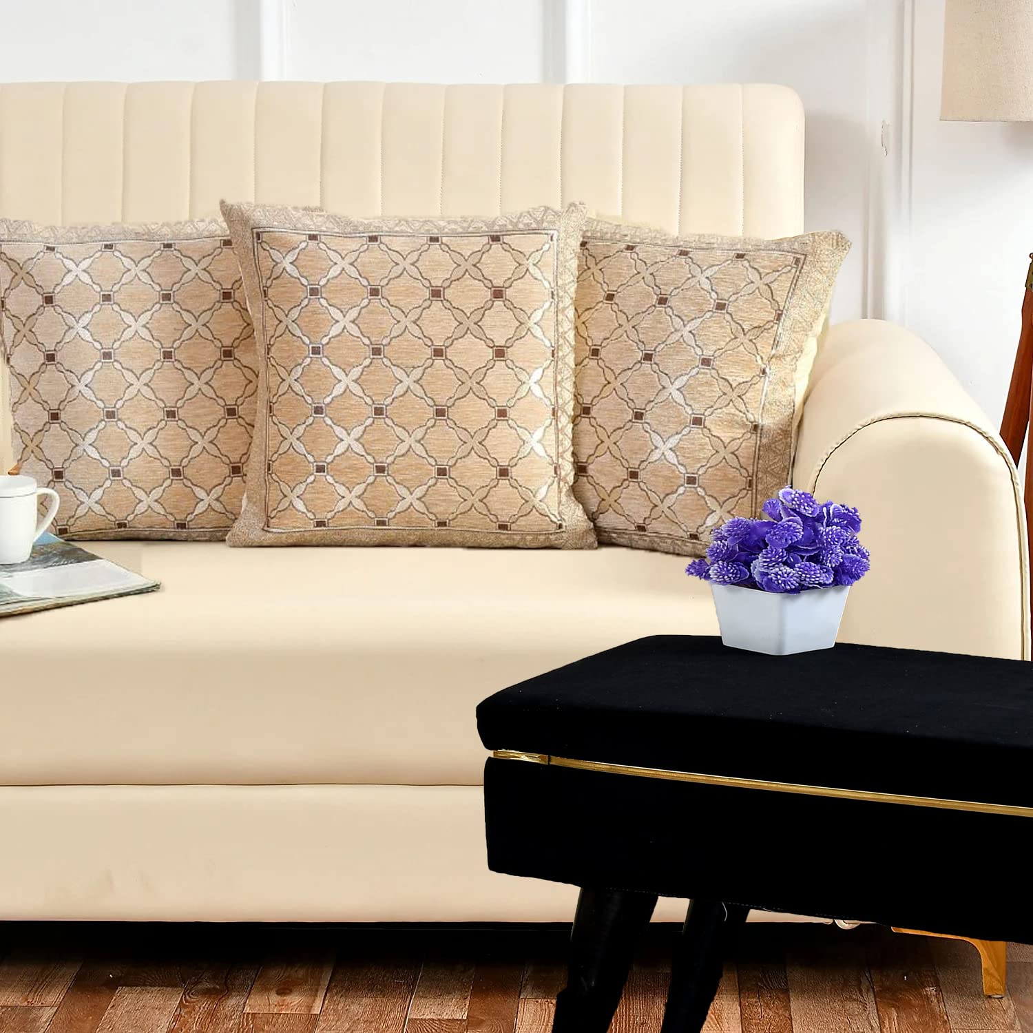 DECOMIZER Jacquard Geomteric Cushion Covers 24 inch x 24 inch Set of 3 Ethnic Motifs Cushion Covers,Design- Criss-Cross,Color- Beige