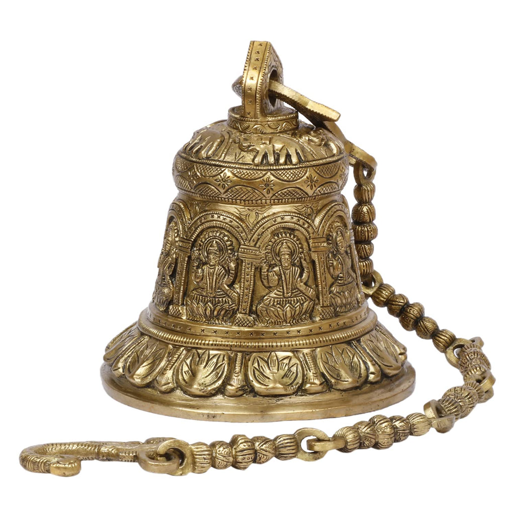 Artvarko Deep Sound Big Astalaxmi Engraved Hanging Brass Temple Bell/Ghanta for Pooja Room, Mandir Or Home Decor 5.5 Kg