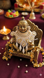 Handmade Kundan Pearl Necklace and Earring Set for Laddu Gopal Ji, Size 4-5, Gold and White