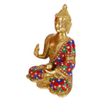 ARTVARKO Brass Buddha Statue Sitting Buddha Statue Buddhism God Buddha with Inlay Stone Work Gautama Buddha 10 Inches
