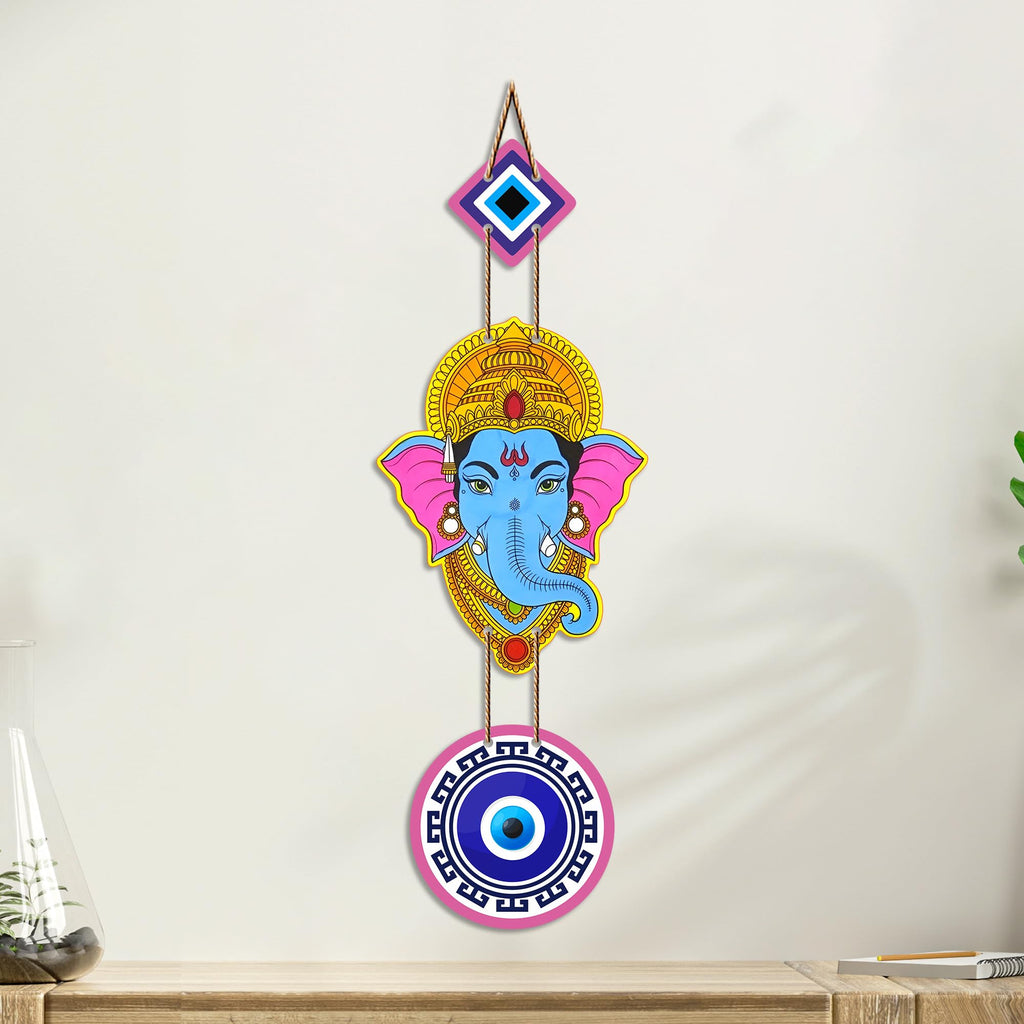 Artvibes Lord Ganesha Evil Eye Wall Hanging for Main Door Entrance Decor | Nazar Dosh Protection Hanging for Home Temple Living Room | Office | Vastu Blessing Positive Energy Decorative Art (WH_8562N)