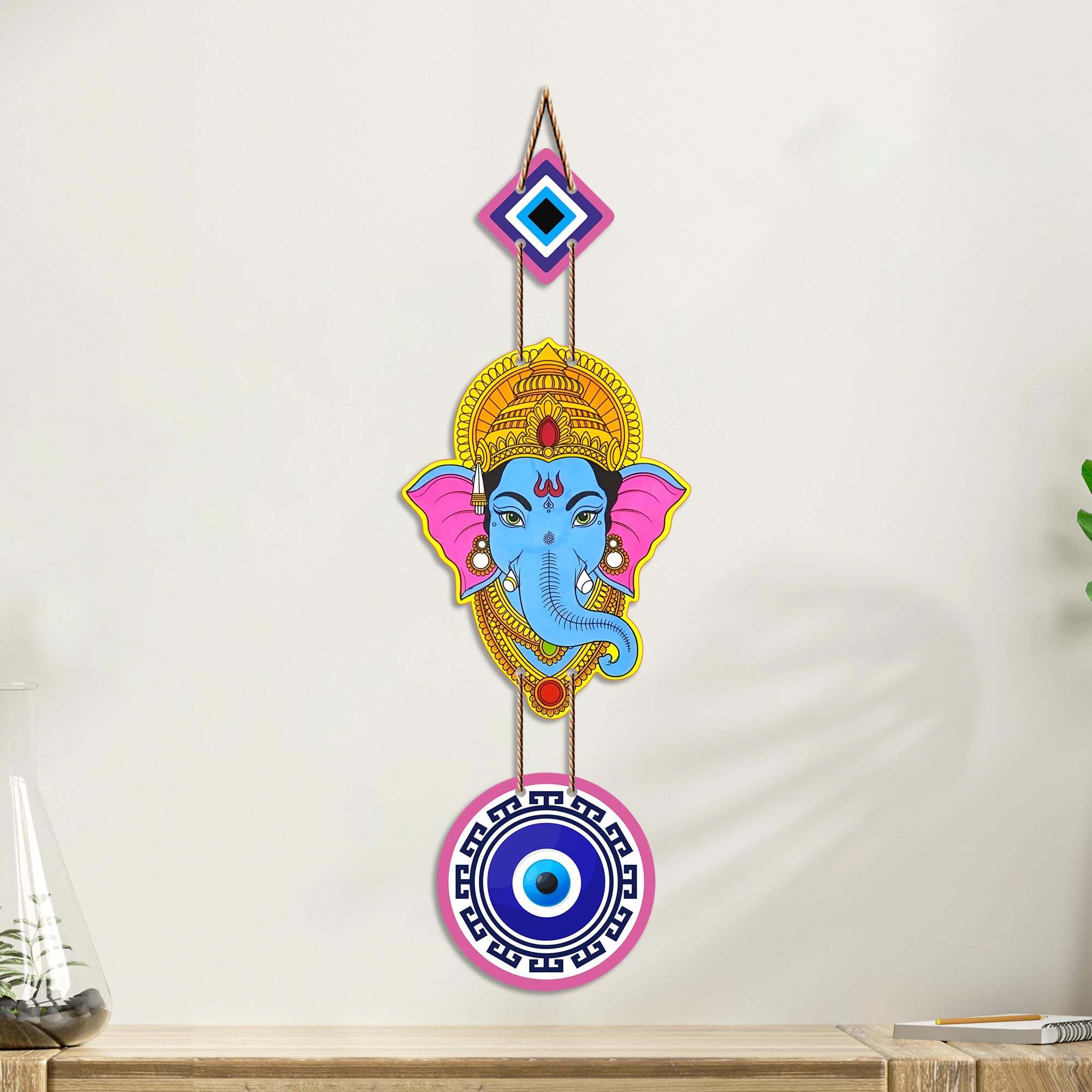 Artvibes Lord Ganesha Evil Eye Wall Hanging for Main Door Entrance Decor | Nazar Dosh Protection Hanging for Home Temple Living Room | Office | Vastu Blessing Positive Energy Decorative Art (WH_8562N)