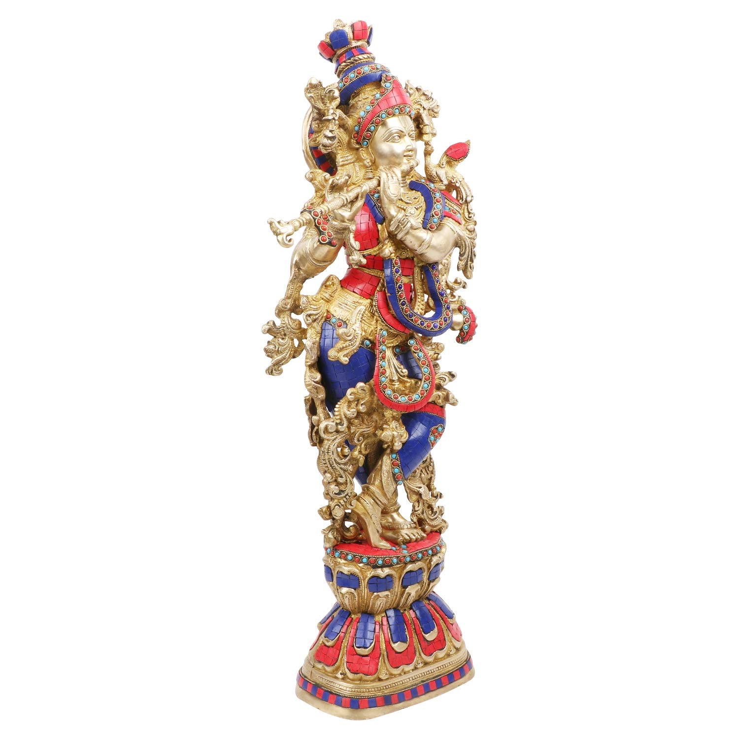 SVARUP Brass Krishna Big Size Kishan Murti Idol Statue Sculpture Decorative Showpiece for Home Office Decor Multicolour (29)
