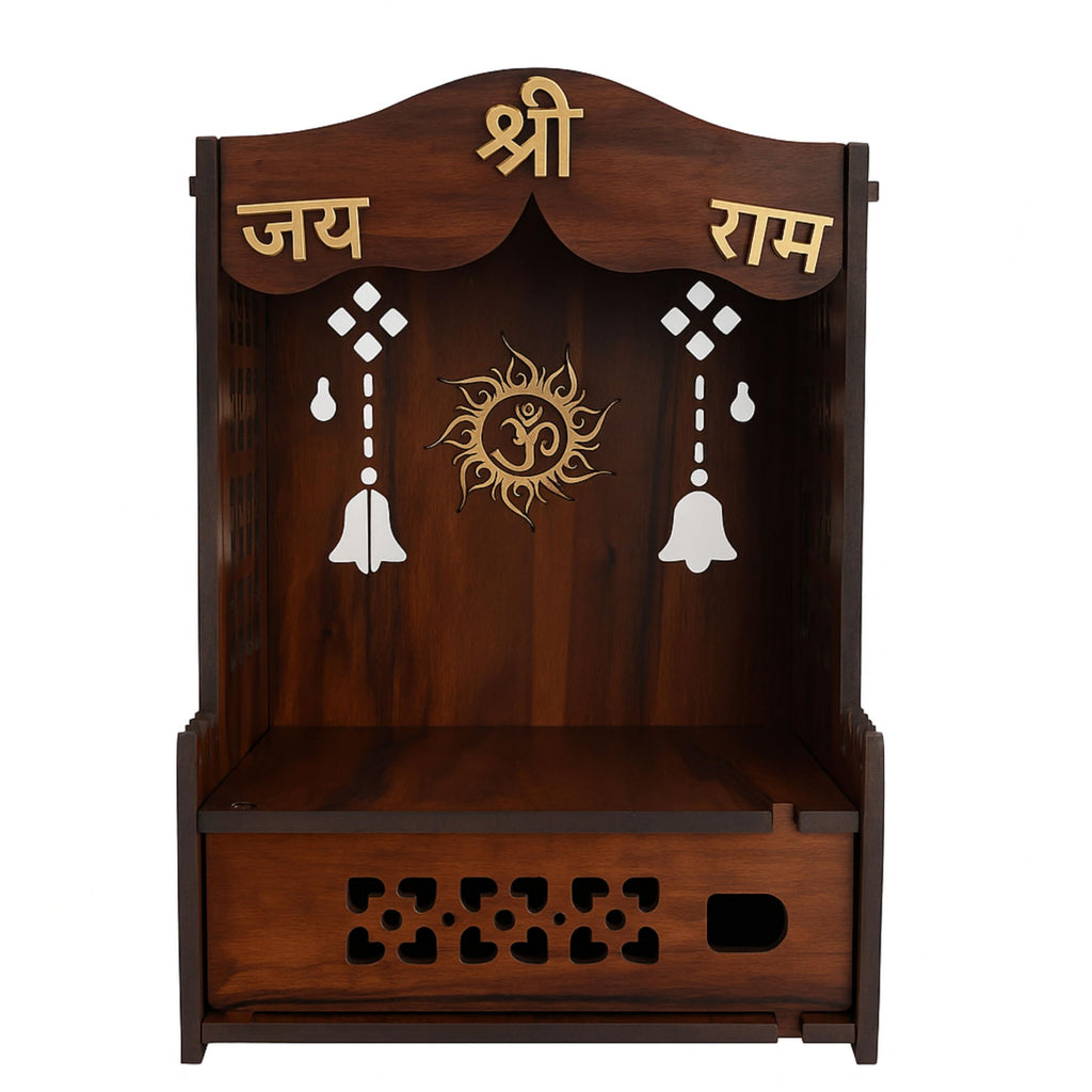 HOMEWEY DECOR Wooden Home Temple Handcrafted Support Heavy Idols Luxurious Finish Pooja Mandir for Home and Office Wall Mount for Room (Design14)