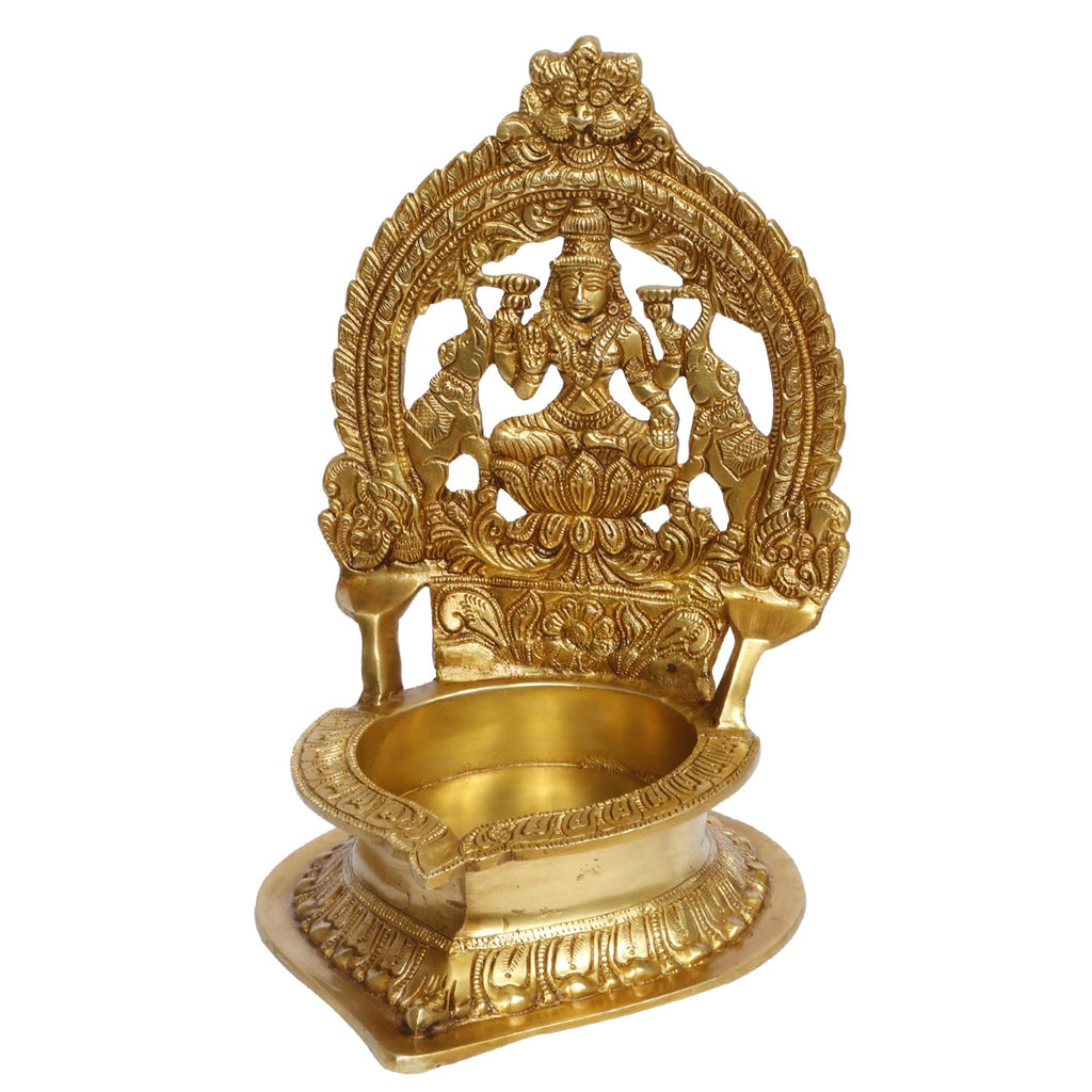 Artvarko Big Brass Gajlaxmi Oil Diya Large Deepam for Home Decor Puja Decorative Deepak Temple (LxBxH 8x10x12 Inches)