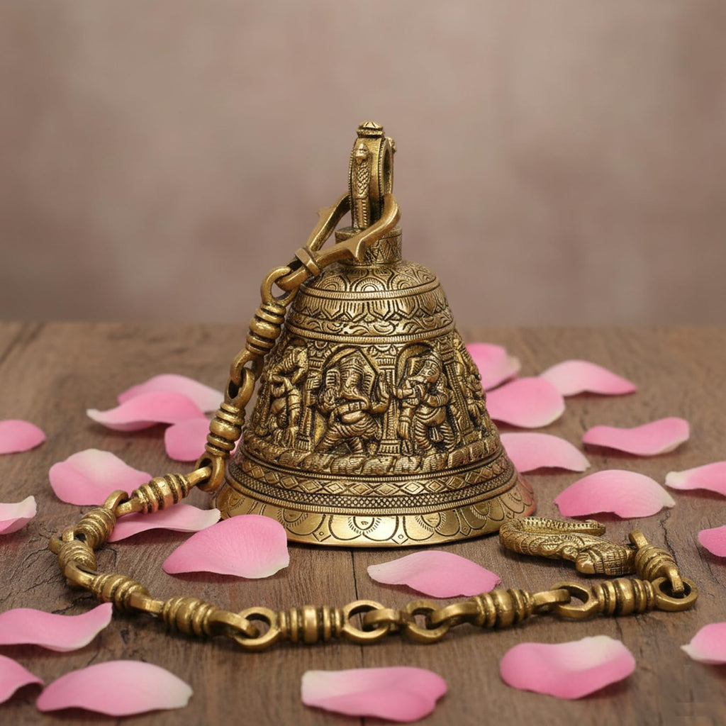 Artvarko Brass Dancing Ganesha Hanging Temple Bell Ganesh Ashta-Vinayaka Deep Sound Ghanta Height 32 Inch