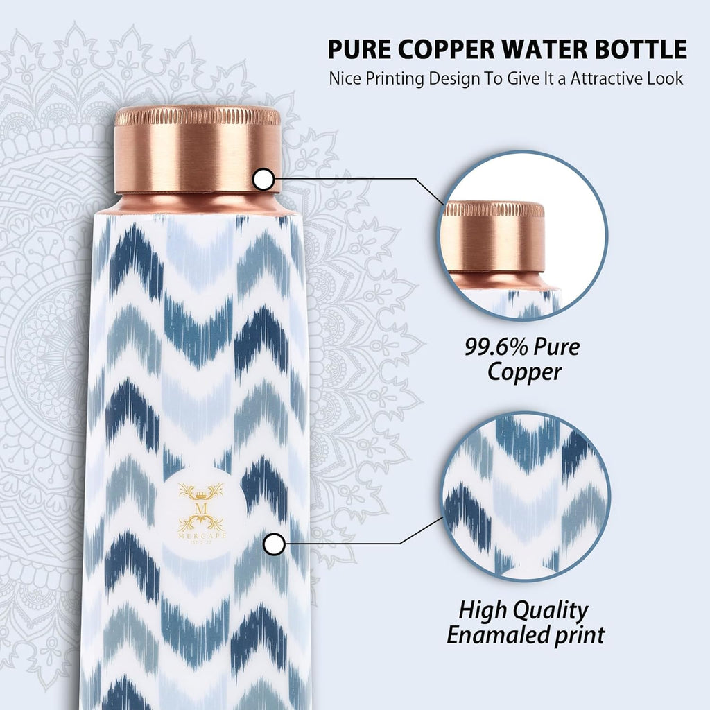 MERCAPE® - Zigzag100% Pure Joint Less Copper Bottles for Water with Leak Proof Lid | Ayurveda BPA Free & Non Toxic | Ayurvedic Office | Gym Yoga Bottle | Bottle for Health Benefits - 900ml