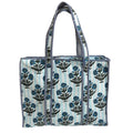 Bazaar Bhoot Edition Premium Cotton Quilted Shopping Tote Bag - Multipurpose Long Lasting Foldable Reusable Bag with zipper for Shopping, Travel & Daily Use (Floral White & Blue (250 GSM Cotton))