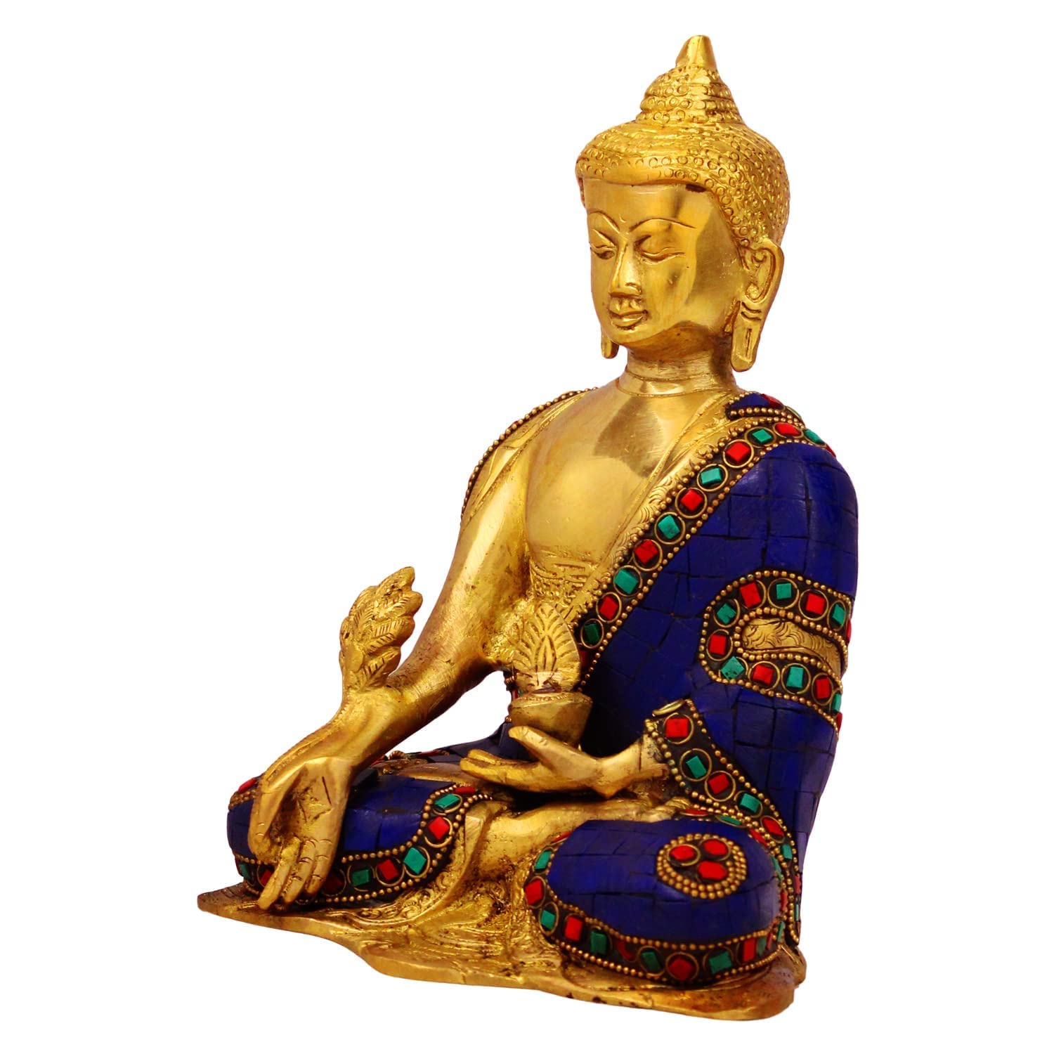 Svarup Brass Buddha Idol in Bhumisparsha Mudra Statue Buddhist Decor Height 8 Inch Weight 2.3 Kg Multicolor