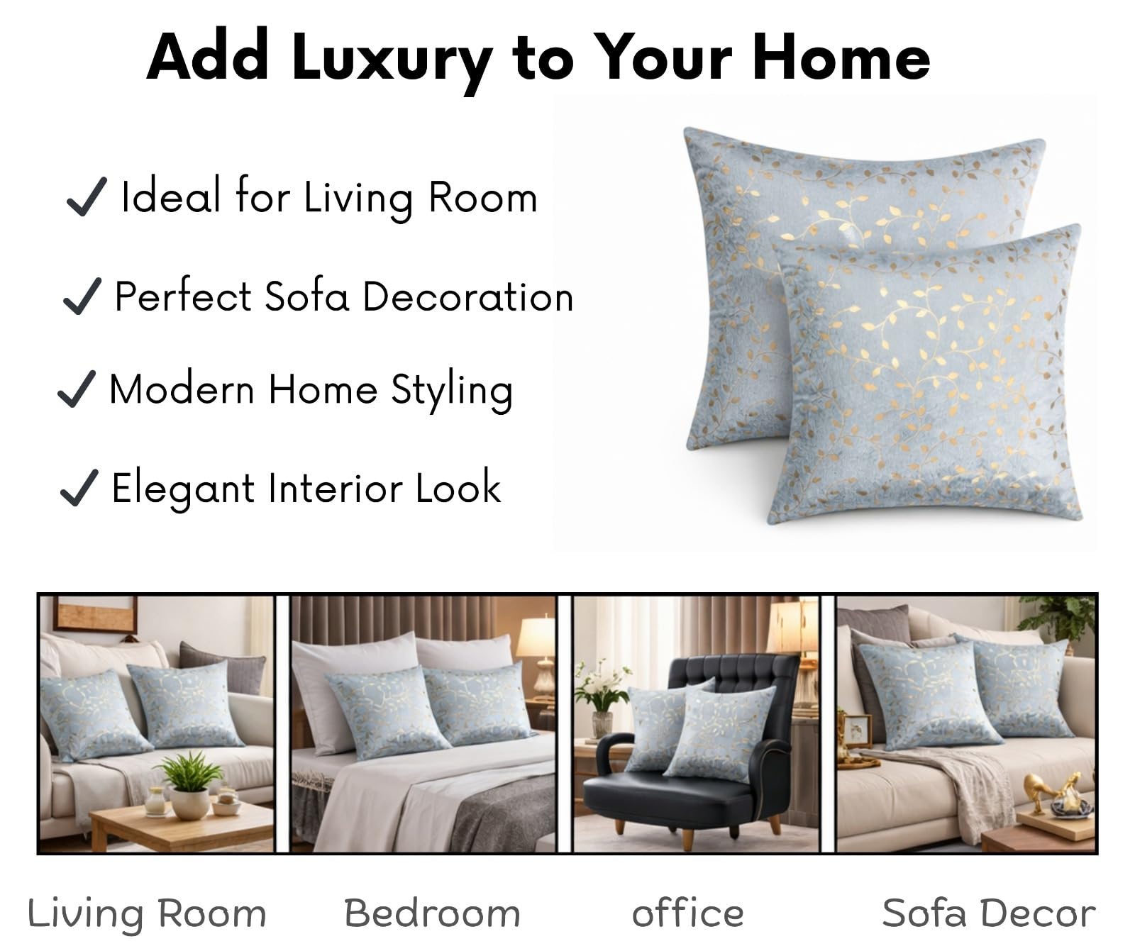 RD TREND Velvet Cushion Covers, 45 x 45 cm/18 x 18 inches,Pack of 2,250 TC, Back Zipper (Grey)