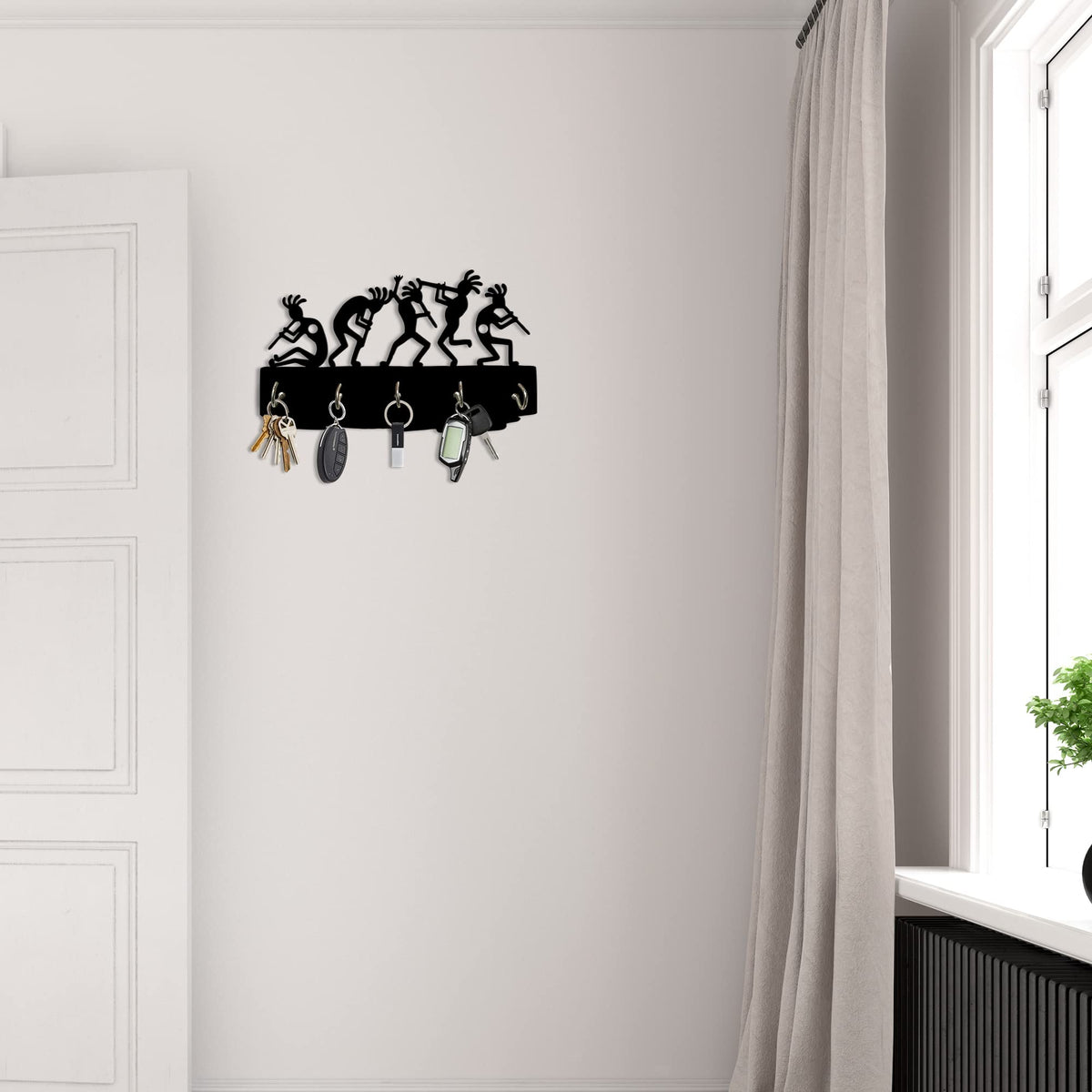 Artvibes Unique Stylish Wooden Key Holder for Wall Decor with Stylish Stainless Steel 5 Hooks Beautiful Key Organizer for Home Decoration(KH_813), Black
