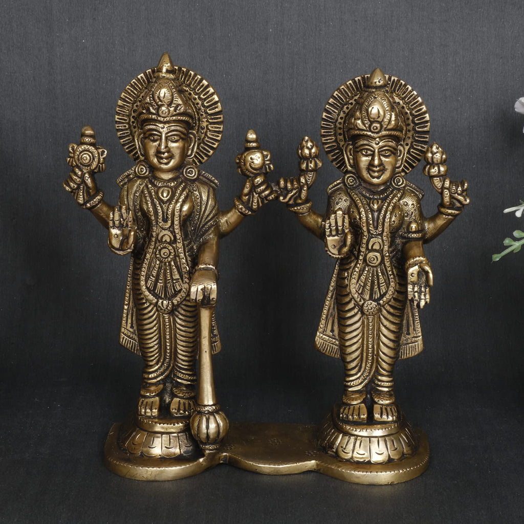 ARTVARKO Brass Laxmi Narayana Murti for Home Office Temple Puja Handmade Standing Lakshmi Vishnu Idol Showpiece Figurine 6.75 Inch