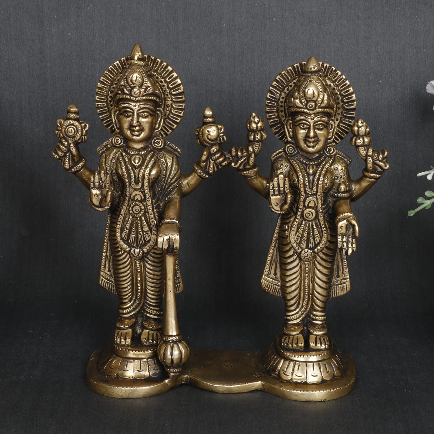ARTVARKO Brass Laxmi Narayana Murti for Home Office Temple Puja Handmade Standing Lakshmi Vishnu Idol Showpiece Figurine 6.75 Inch
