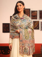 Pashmoda Women Rangkaar Fine Wool Fabric Pashmina Kalamkari Embroidered Shawl (Size: 40x80in, 101x203cm) KAS14