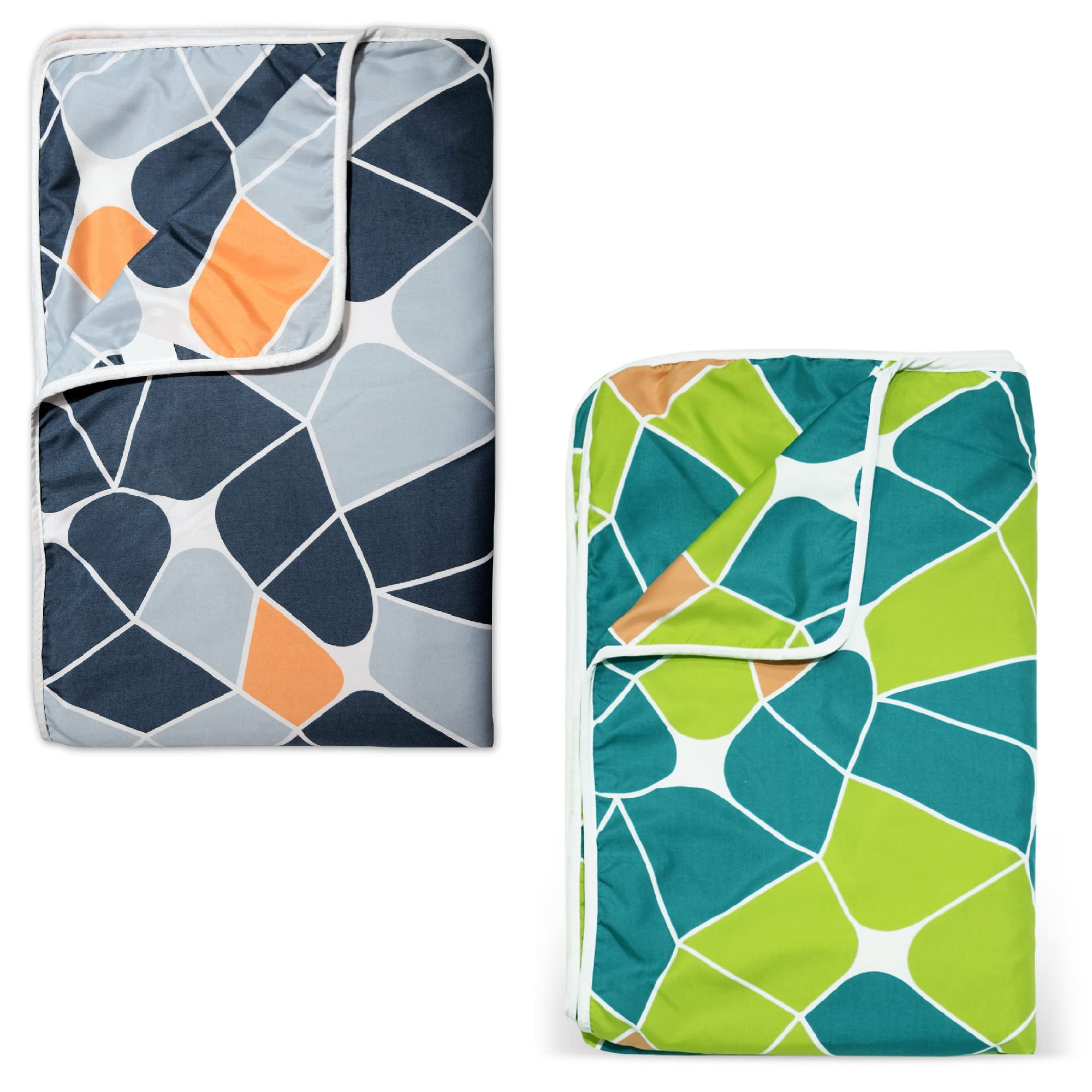 Divine Casa Polyester All-Weather 120 GSM Printed Lightweight Reversible Design Set of 2 Single Bed AC Dohar Blanket - Blue and Green| TC - 120 Kafalo