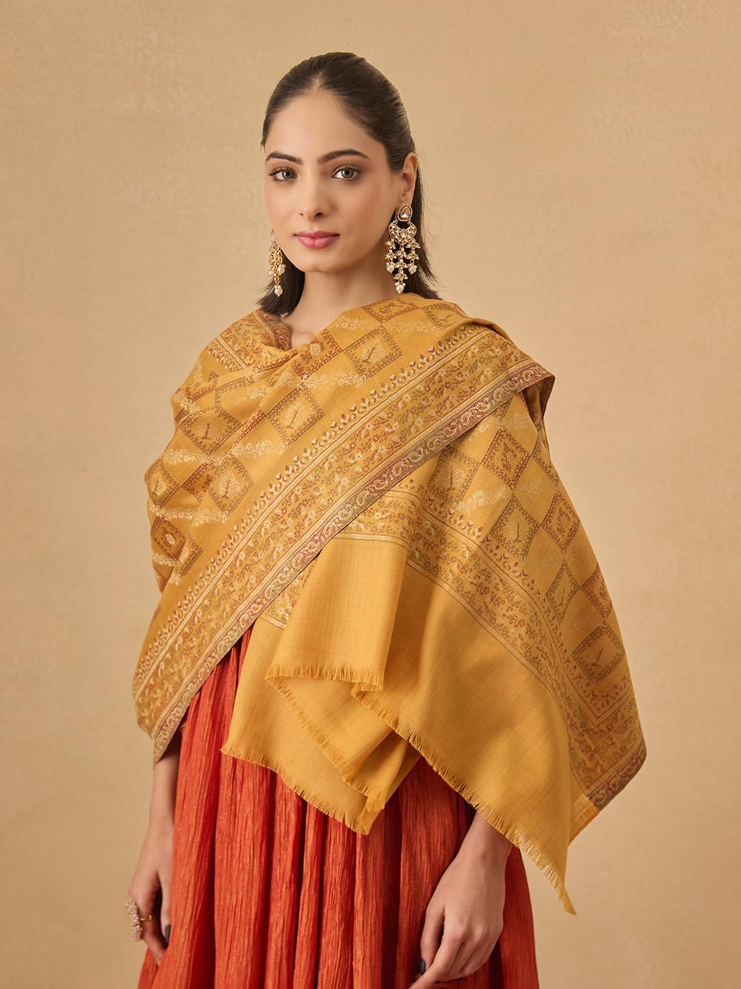 Pashmoda Women Mahtab Kashmiri Jamawar Woven Design Shawl (Size: 40x80in, 101x203cm) SECS56