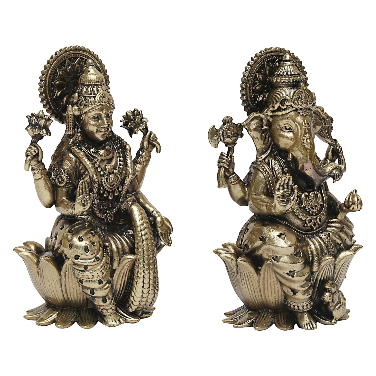 ARTVARKO Fine Brass Laxmi Ganesha Idol Lakshmi Ganesh Murti Statue Pooja Gift and Home Décor (Size 6x5x10 cm)