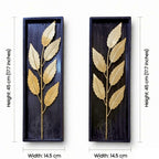 DSH Leaf Wall Art Panels Modern Rustic Home Décor Wall Hanging Sculpture for Living Room, Bedroom & Office (45X15 CM) Decoration Item (Titan Leaf, 2 Frames)