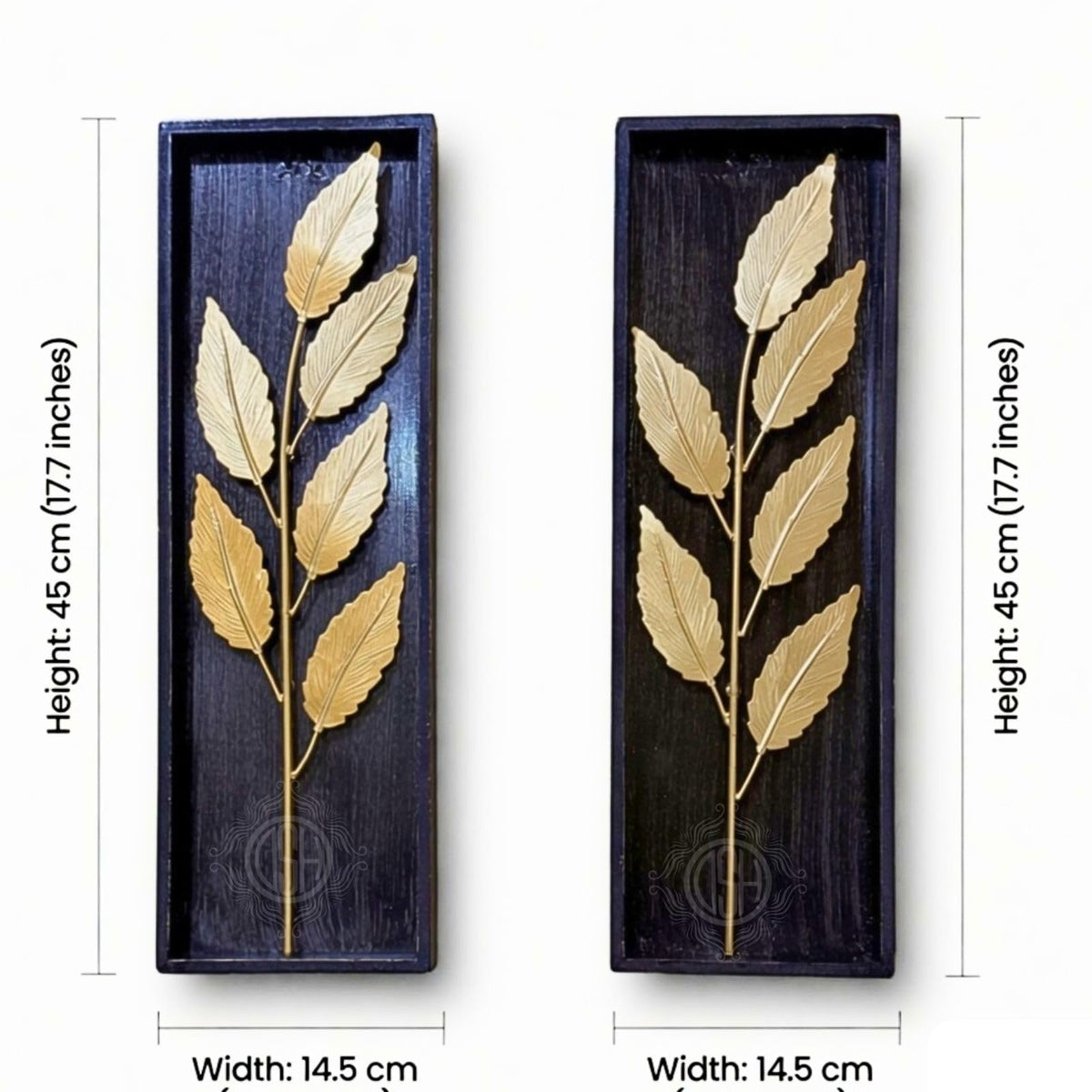 DSH Leaf Wall Art Panels Modern Rustic Home Décor Wall Hanging Sculpture for Living Room, Bedroom & Office (45X15 CM) Decoration Item (Titan Leaf, 2 Frames)