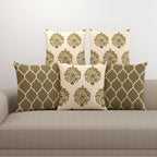 Trance Home Linen Cotton 16X16 In Cushion Covers Only For Sofa & Diwan, Throw Pillow, (16X16 In, 40x40Cm, Damask & Dori Forest Green), Set of 5