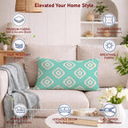 STITCHNEST Set of 2 Polycotton Cushion Covers – 12x18 Inches – Teal & White Ikat Geometric Print – Elegant Cushion Covers for Sofa & Living Room | Perfect for Home Decor