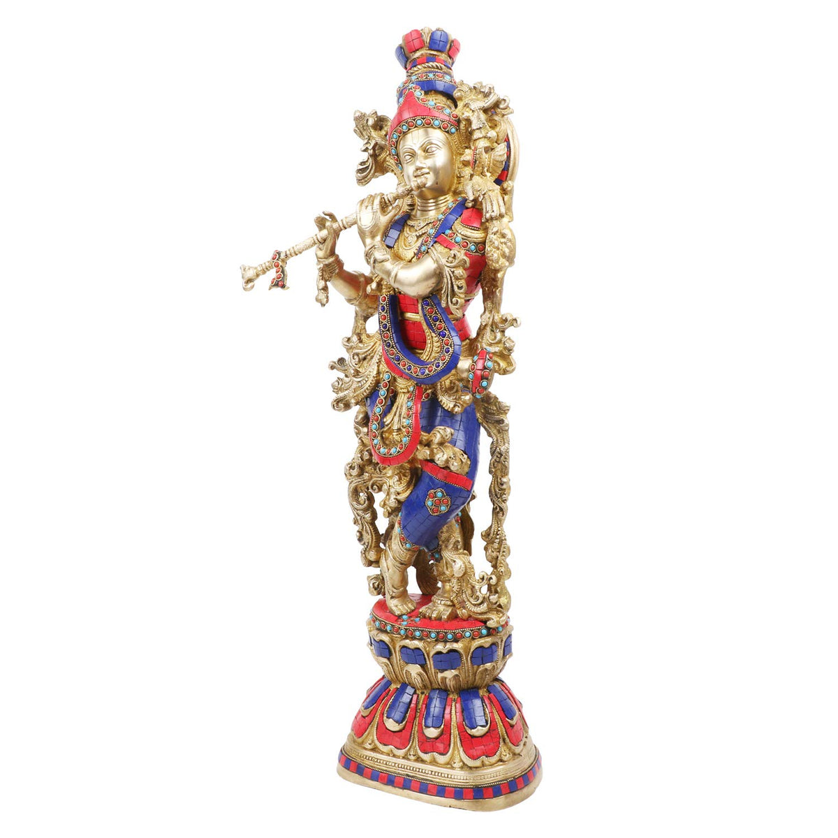 SVARUP Brass Krishna Big Size Kishan Murti Idol Statue Sculpture Decorative Showpiece for Home Office Decor Multicolour (29)