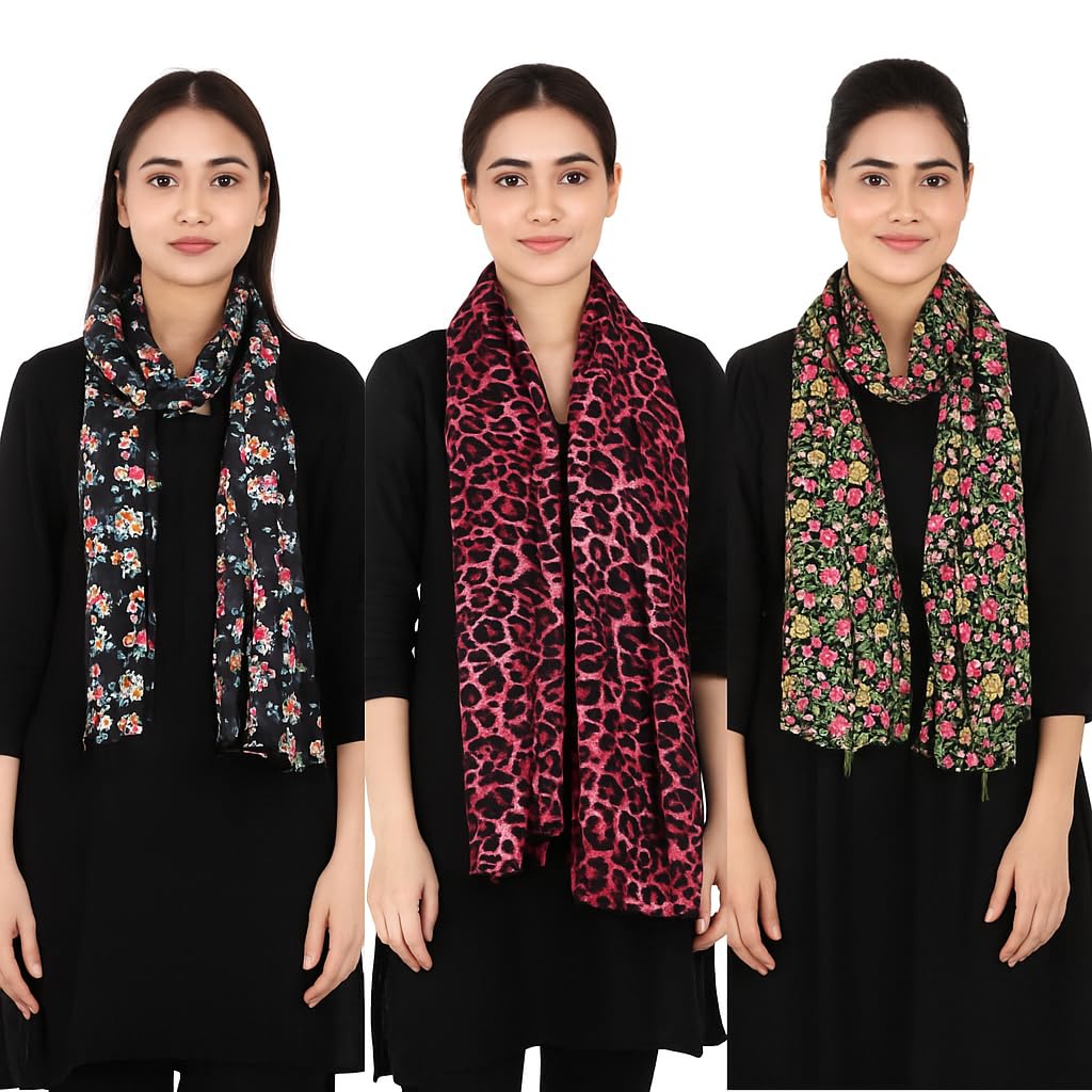 Multicolor Printed Fancy Stole/Scarf/Chunni for Girls – Pack of 3 | Lightweight & Comfortable for All Seasons
