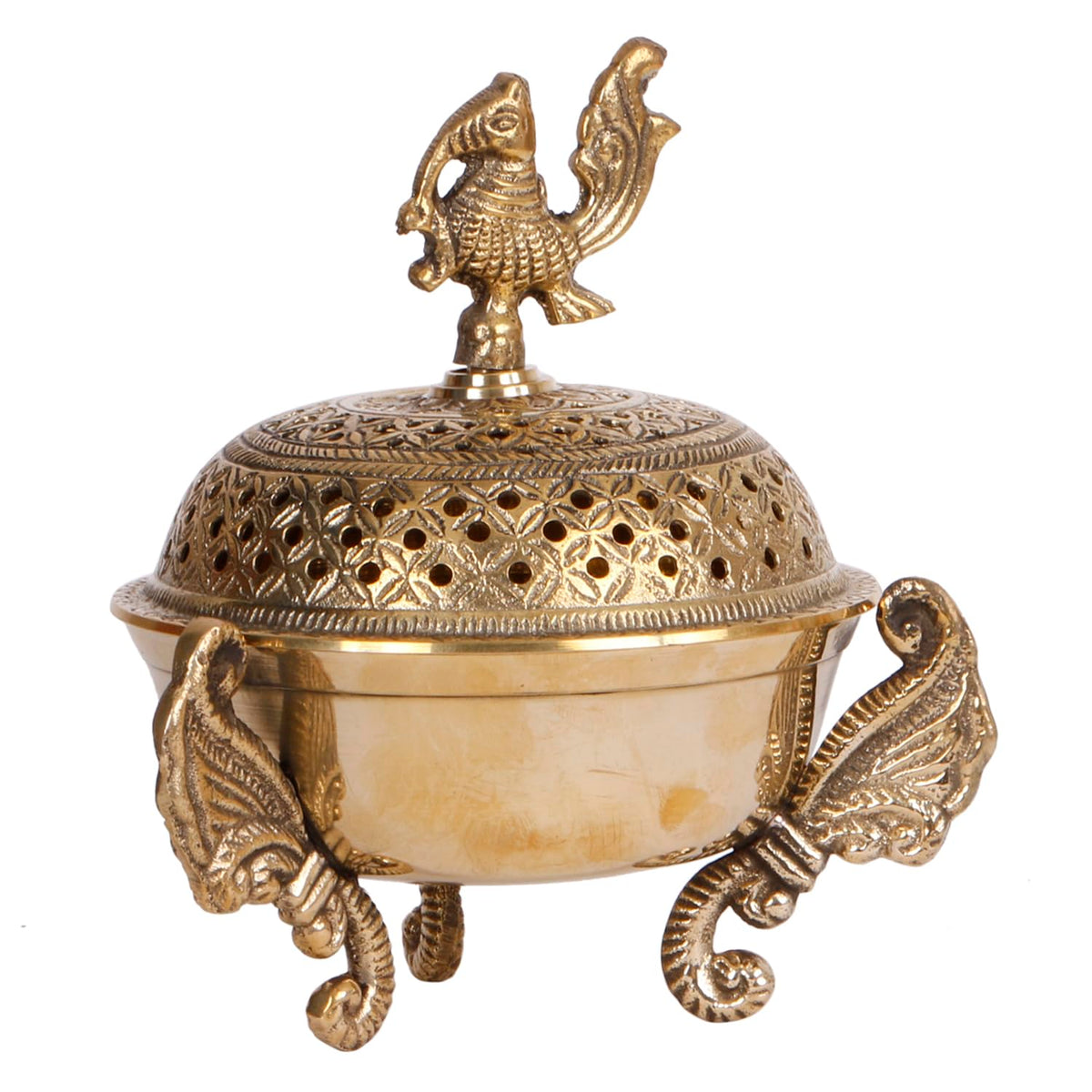 Artvarko™ Brass Peacock Incense Loban Holder Dhuna Charkol Dhoop Dani Aarti Loban Burner Purifying with Stand for Home Office Temple God Puja (6x6x6.5 Inches)