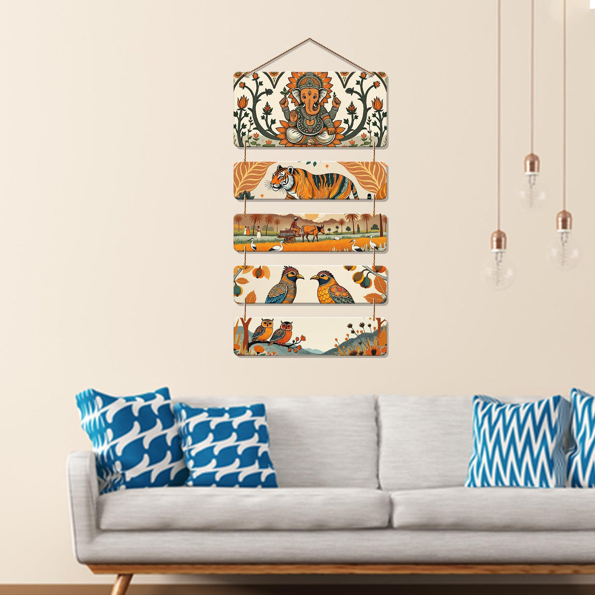 Artvibes Lord Ganpati & Divine Nature Auspicious Wooden Art Work Wall Hanging | Spiritual Decor Items | Paintings | Wall Poster | Vastu Art Prints| Stylish Modern Decor Item | Ideal Gifts (WH_6733N)