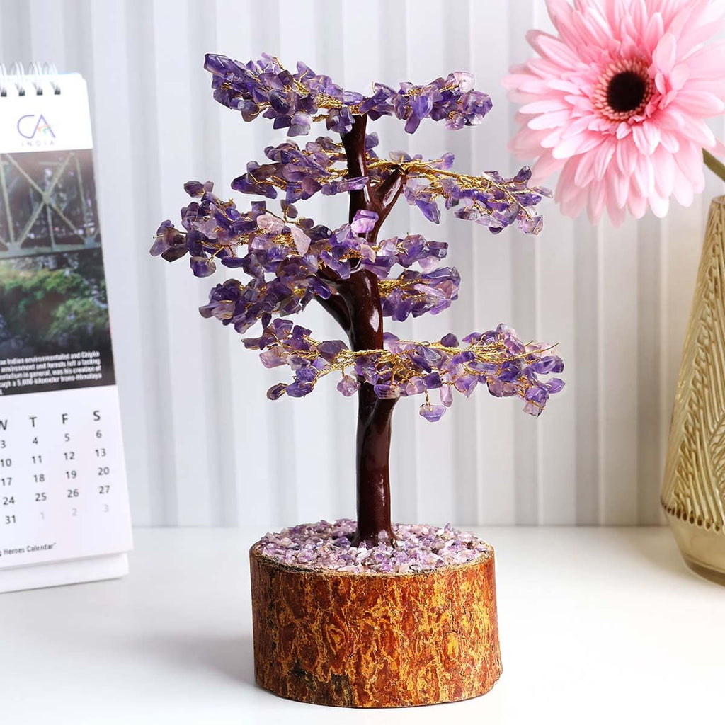 Natural Amethyst Crystal Tree for Spiritual Home Decor & Office Desk Decoration | Healing Crystals for Stress Relief & Emotional Balance | Vastu Decorative Showpieces for Housewarming Gift (500 Beads)
